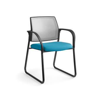 HON Ignition MultiPurpose Chair | Sled Base | Fixed Arms | Glides | Fog 4way stretch Mesh Back | Peacock Seat Fabric | Black Frame