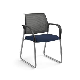 HON Ignition MultiPurpose Chair | Sled Base | Fixed Arms | Glides | Charcoal 4way stretch Mesh Back | Navy Seat Fabric | Platinum Frame