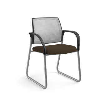 HON Ignition MultiPurpose Chair | Sled Base | Fixed Arms | Glides | Fog 4way stretch Mesh Back | Espresso Seat Fabric | Platinum Frame
