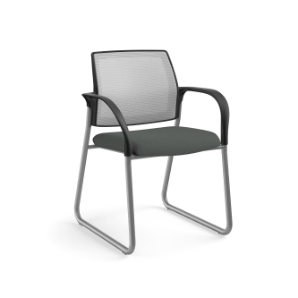 HON Ignition MultiPurpose Chair | Sled Base | Fixed Arms | Glides | Fog 4way stretch Mesh Back | Iron Ore Seat Fabric | Platinum Frame