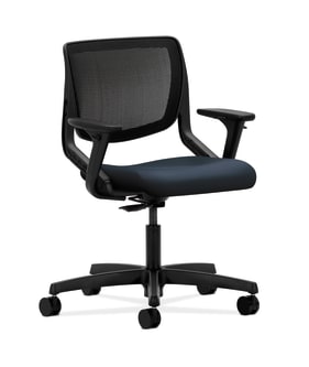 HON Motivate Task Chair | Black 4way stretch Back | Adjustable Arms | Navy Fabric