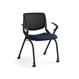 HON Motivate Nesting  Stacking Chair | Fixed Arms | Black Mesh | Regatta Shell | Navy Fabric | Black Frame