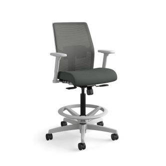 HON Ignition 20 LowBack 4way stretch Mesh Task Stool | Limited SynchroTilt Control | Height and WidthAdjustable Arms | Adjustable Lumbar Support | Charcoal 4way stretch Mesh Back | Iron Ore Seat Fabric | Titanium Frame