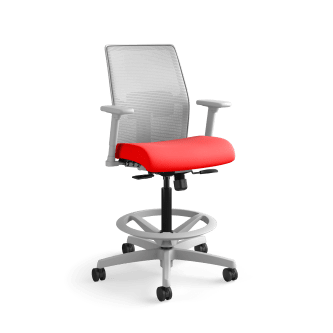 HON Ignition 20 LowBack 4way stretch Mesh Task Stool | Limited SynchroTilt Control | Height and WidthAdjustable Arms | Adjustable Lumbar Support | Fog 4way stretch Mesh Back | Ruby Seat Fabric | Standard Base | Titanium Frame
