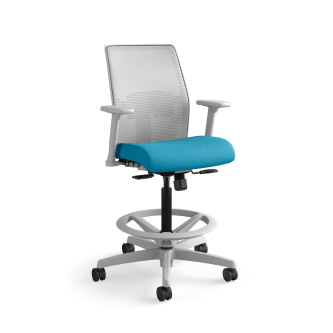 HON Ignition 20 LowBack 4way stretch Mesh Task Stool | Limited SynchroTilt Control | Height and WidthAdjustable Arms | Adjustable Lumbar Support | Fog 4way stretch Mesh Back | Peacock Seat Fabric | Titanium Frame
