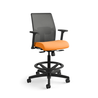 HON Ignition 20 LowBack 4way stretch Mesh Task Stool | Limited SynchroTilt Control | Height and WidthAdjustable Arms | Adjustable Lumbar Support | Charcoal 4way stretch Mesh Back | Apricot Seat Fabric
