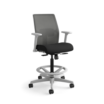 HON Ignition 20 LowBack 4way stretch Mesh Task Stool | Limited SynchroTilt Control | Height and WidthAdjustable Arms | Adjustable Lumbar Support | Charcoal 4way stretch Mesh Back | Black Seat Fabric | Titanium Frame
