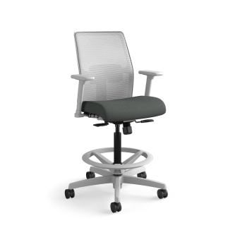 HON Ignition 20 LowBack 4way stretch Mesh Task Stool | Limited SynchroTilt Control | Height and WidthAdjustable Arms | Adjustable Lumbar Support | Fog 4way stretch Mesh Back | Iron Ore Seat Fabric | Titanium Frame