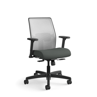 HON Ignition 4way Stretch Mesh Back Task Chair | SynchroTilt Control With Seat Slider | Adjustable Arms | Adjustable Lumbar Support | Fog 4way Stretch Mesh Back | Iron Ore Seat Fabric | Black Frame
