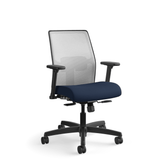 HON Ignition 4way Stretch Mesh Back Task Chair | SynchroTilt Control With Seat Slider | Adjustable Arms | Adjustable Lumbar Support | Fog 4way Stretch Mesh Back | Navy Seat Fabric | Black Frame