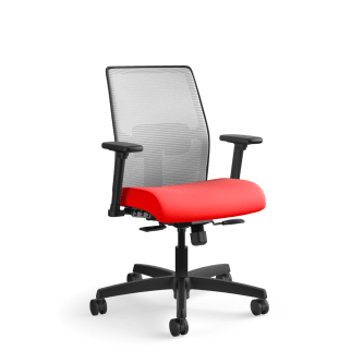 HON Ignition 4way Stretch Mesh Back Task Chair | SynchroTilt Control With Seat Slider | Adjustable Arms | Adjustable Lumbar Support | Fog 4way Stretch Mesh Back | Ruby Seat Fabric | Black Frame