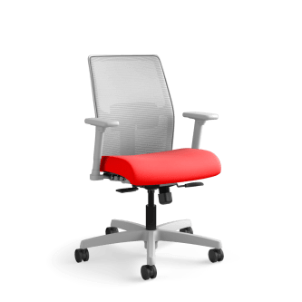 HON Ignition 4way Stretch Mesh Back Task Chair | SynchroTilt Control With Seat Slider | Adjustable Arms | Adjustable Lumbar Support | Fog 4way Stretch Mesh Back | Ruby Seat Fabric | Titanium Frame