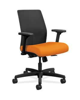 HON Ignition 20 4way stretch Mesh Back Task Chair | SynchroTilt Control With Seat Slider | Height and WidthAdjustable Arms | Adjustable Lumbar Support | Hard Casters | Black 4way stretch Mesh Back | Apricot Seat Fabric | Black Frame