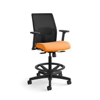 HON Ignition 20 LowBack 4way stretch Mesh Task Stool | Limited SynchroTilt Control | Height and WidthAdjustable Arms | Adjustable Lumbar Support |Black 4way stretch Mesh Back | Apricot Seat Fabric