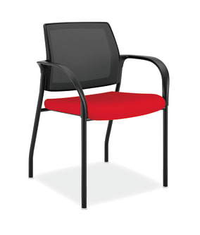 HON Ignition MultiPurpose Stacking Chair | 4Leg | Fixed Arms | Glides | Black 4way stretch Mesh Back | Ruby Fabric | Black Frame