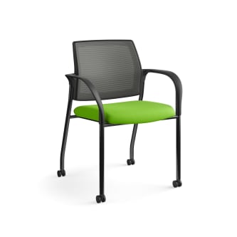 HON Ignition MultiPurpose Stacking Chair | 4Leg | Fixed Arms | Casters | Charcoal 4way stretch Mesh Back | Pear Seat Fabric | Black Frame