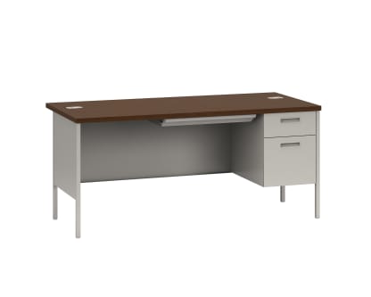 HON Metro Classic Right Pedestal Desk | 1 Box  1 File Drawers | 66W | Shaker Cherry Laminate | Light Gray Finish