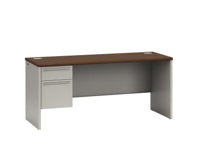 HON 38000 Series Left Pedestal Desk | 1 Box  1 File Drawer | 66W | Shaker Cherry Laminate | Light Gray Finish