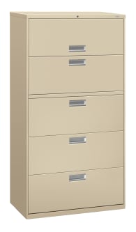 HON Brigade 600 Series Lateral File | 5 Drawers | Aluminum Pull | 36W | Putty Finish