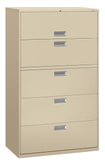 HON Brigade 600 Series Lateral File | 5 Drawers | Aluminum Pull | 42W | Putty Finish