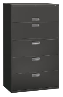 HON Brigade 600 Series Lateral File | 5 Drawers | Aluminum Pull | 42W | Charcoal Finish