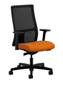 HON Ignition MidBack Task Chair | Height and WidthAdjustable Arms | Hard Casters | Black 4way stretch Mesh Back | Apricot Seat Fabric | Black Frame | Standard Base