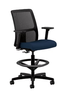 HON Ignition Task Stool | Adjustable Arms | Hard Casters | Black 4way stretch Mesh Back | Navy Seat Fabric | Standard Base | Black Frame