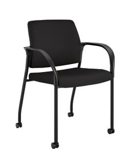 HON Ignition MultiPurpose Stacking Chair | 4Leg | Fixed Arms | All Surface Casters | Upholstered Back | Black Fabric | Black Frame