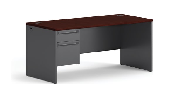 HON 38000 Series Left Pedestal Desk | 1 Box  1 File Drawer | 66W | Mahogany Laminate | Charcoal Finish