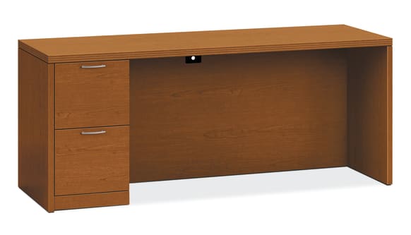 HON Valido Left Pedestal Desk | 1 Box  1 Supply Drawer | 66W | Satin Nickel Sweep Pull | Bourbon Cherry Finish