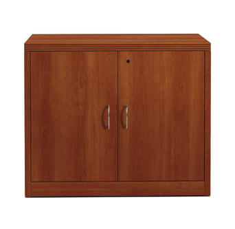 HON Valido Storage Cabinet | 2 Doors | 36W | Brushed Brass Sweep Pull | Cognac Finish