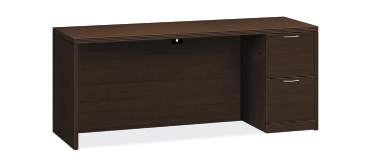 HON Valido Right Pedestal Credenza | 2 File Drawers | 72W | Brushed Brass Sweep Pull | Mocha Finish