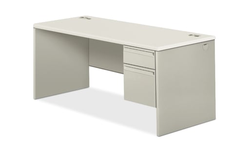 HON 38000 Series Left Pedestal Desk | 1 Box  1 File Drawer | 66W | Silver Mesh Laminate | Light Gray Finish