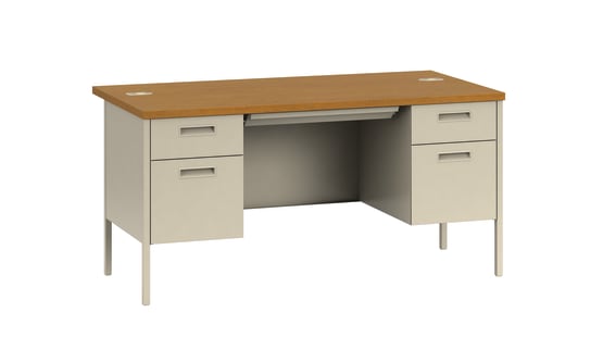 HON Metro Classic Double Pedestal Desk | 2 Box  2 File Drawers | 60W | Bourbon Cherry Laminate | Greige Finish