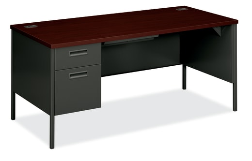 HON Metro Classic Left Pedestal Desk | 1 Box  1 File Drawer | 66W | Mahogany Laminate | Charcoal Finish