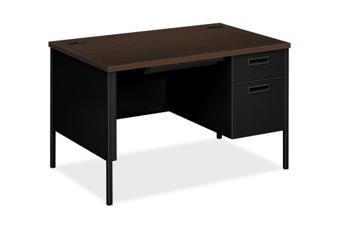 HON Metro Classic Small Office Desk | 1 Box  1 File Drawer | 48W | Mocha Laminate | Black Finish