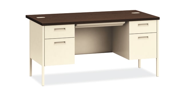 HON Metro Classic Double Pedestal Desk | 2 Box  2 File Drawers | 60W | Mocha Laminate | Muslin Finish