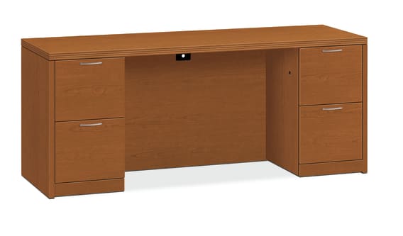 HON Valido Double Pedestal Credenza with Knee Space | 2 Box  3 File Drawers | 72W | Brushed Brass Sweep Pull | Bourbon Cherry Finish
