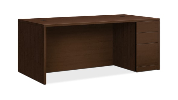 HON 10500 Series Right Pedestal Desk | 2 Box  1 File Drawer | 72W | Mocha Finish