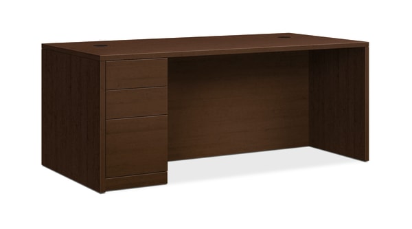 HON 10500 Series Left Pedestal Desk | 2 Box  1 File Drawer | 72W | Mocha Finish