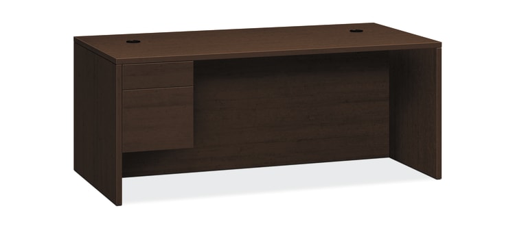 HON 10500 Series Left Pedestal Desk | 1 Box  1 File Drawer | 72W | Mocha Finish
