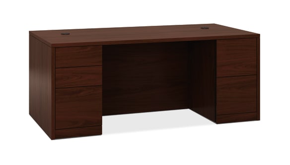 HON 10500 Series Double Pedestal Desk | 2 Box  3 File Drawers | 72W | Mahogany Finish