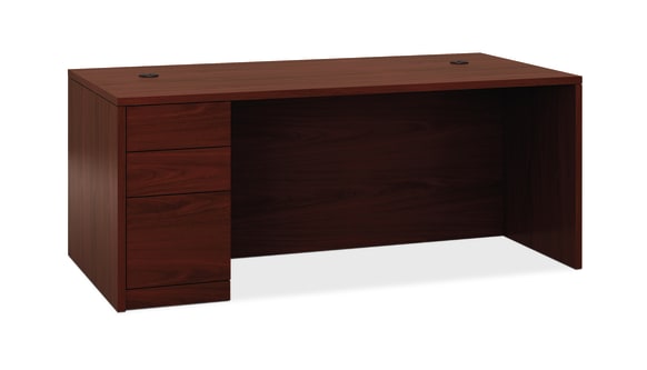 HON 10500 Series Left Pedestal Desk | 2 Box  1 File Drawer | 72W | Mahogany Finish