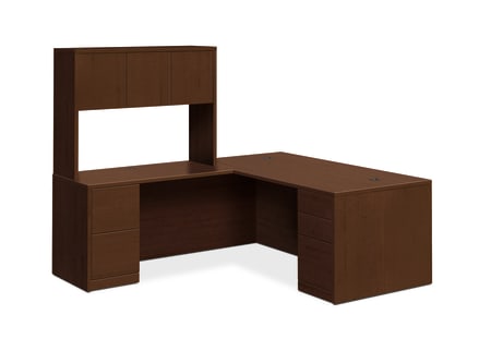 HON 10500 Series LWorkstation | StackOn Storage | Full Pedestals | 2 Box  3 File Drawers | 72W | Mocha Finish