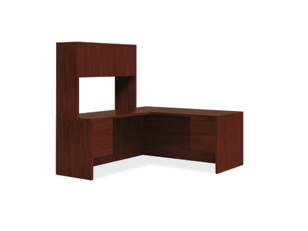 HON 10500 Series LWorkstation | StackOn Storage | 34 Pedestals | 2 Box  2 File Drawers | 66W | Mahogany Finish