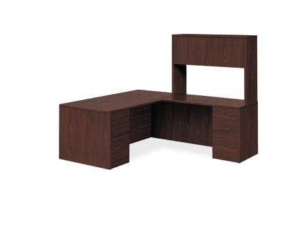HON 10500 Series LWorkstation | StackOn Storage | Full Pedestals | 2 Box  3 File Drawers | 72W | Mahogany Finish