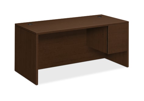 HON 10500 Series Right Pedestal Desk | 1 Box  1 File Drawer | 66W | Mocha Finish