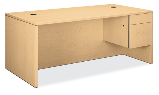 HON 10500 Series Right Pedestal Desk | 1 Box  1 File Drawer | 72W | Natural Maple Finish