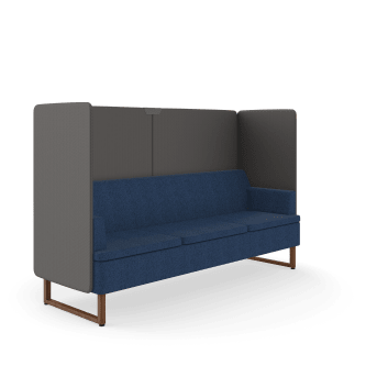 HON Astir Three Seat Lounge | High Back Screen | Navy Fabric | Lowell Ash Sled Wood Legs