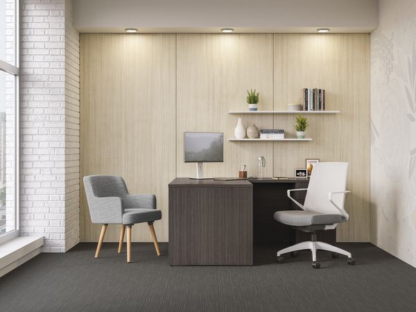 Mod l-station in Sterling Ash with Cliq and Matter seating